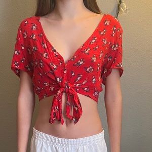 red floral shirt